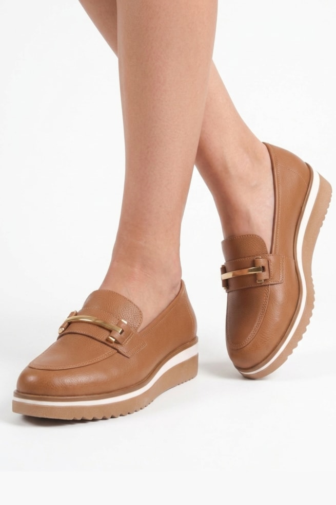 Ada - Sapato Mocassim Couro Caramelo