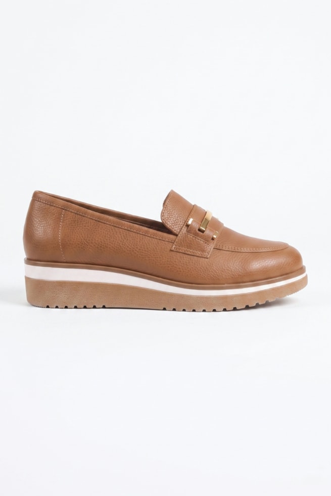 Ada - Sapato Mocassim Couro Caramelo