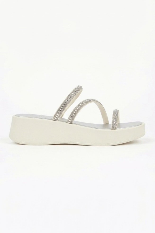Adélia - Sandália Flatform Off White Brilho