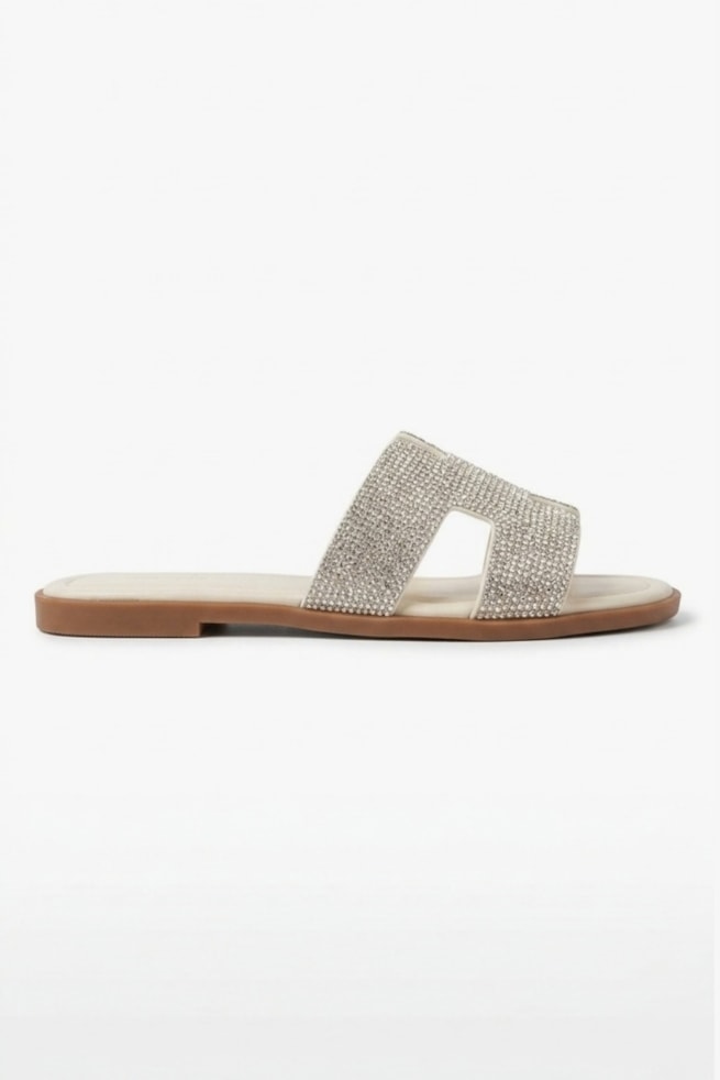 Aléssia - Sandália Chinelo Brilho Off White