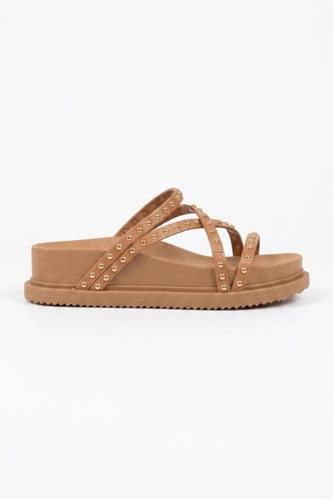 Aline - Sandália Flatform Couro Caramelo