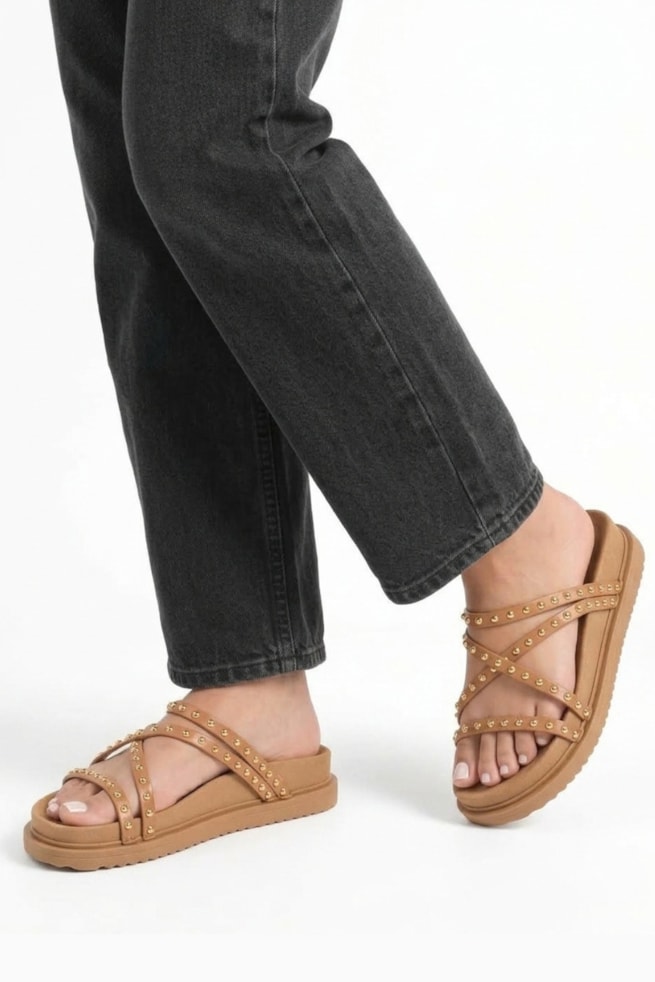 Aline - Sandália Flatform Couro Caramelo