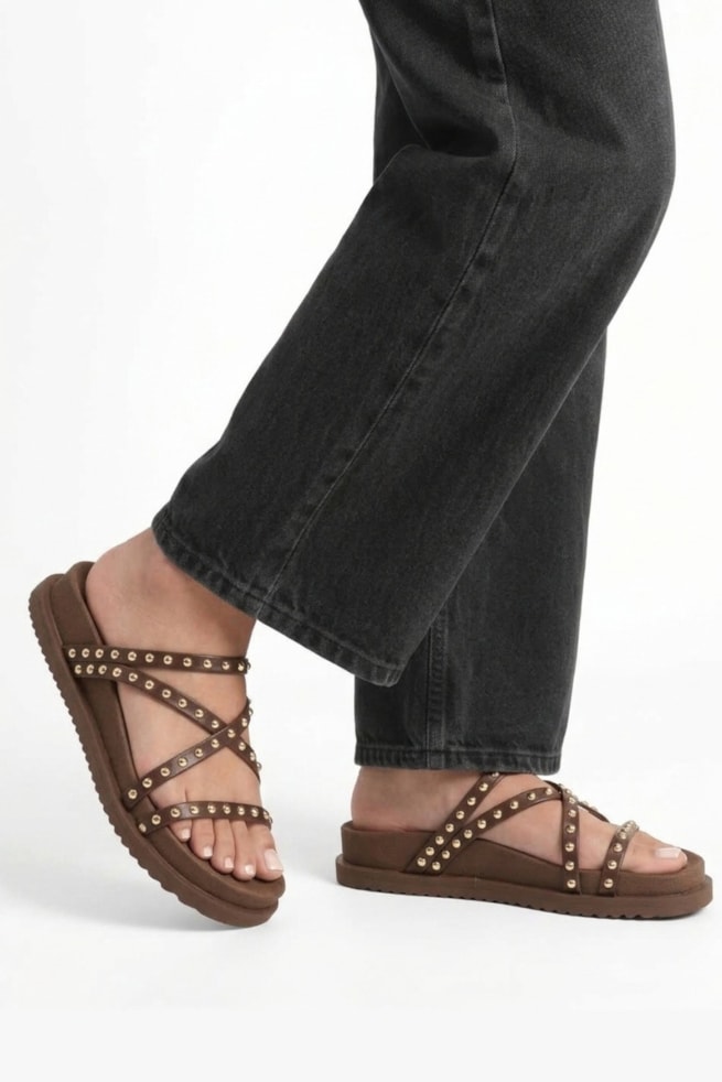 Aline - Sandália Flatform Couro Marrom