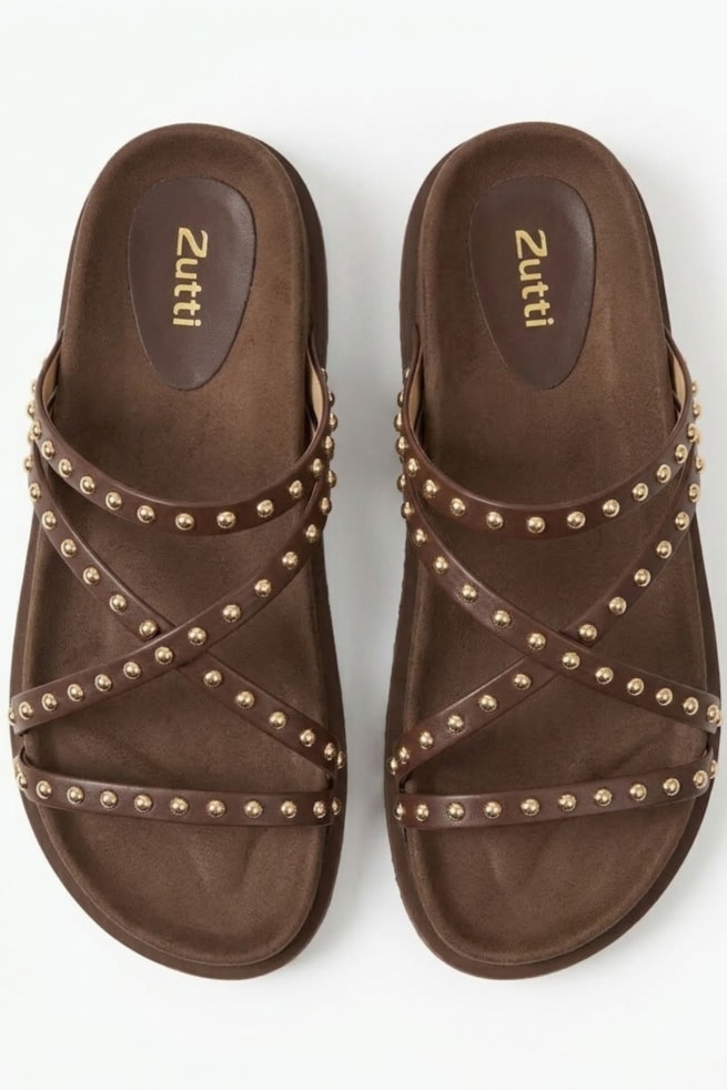 Aline - Sandália Flatform Couro Marrom
