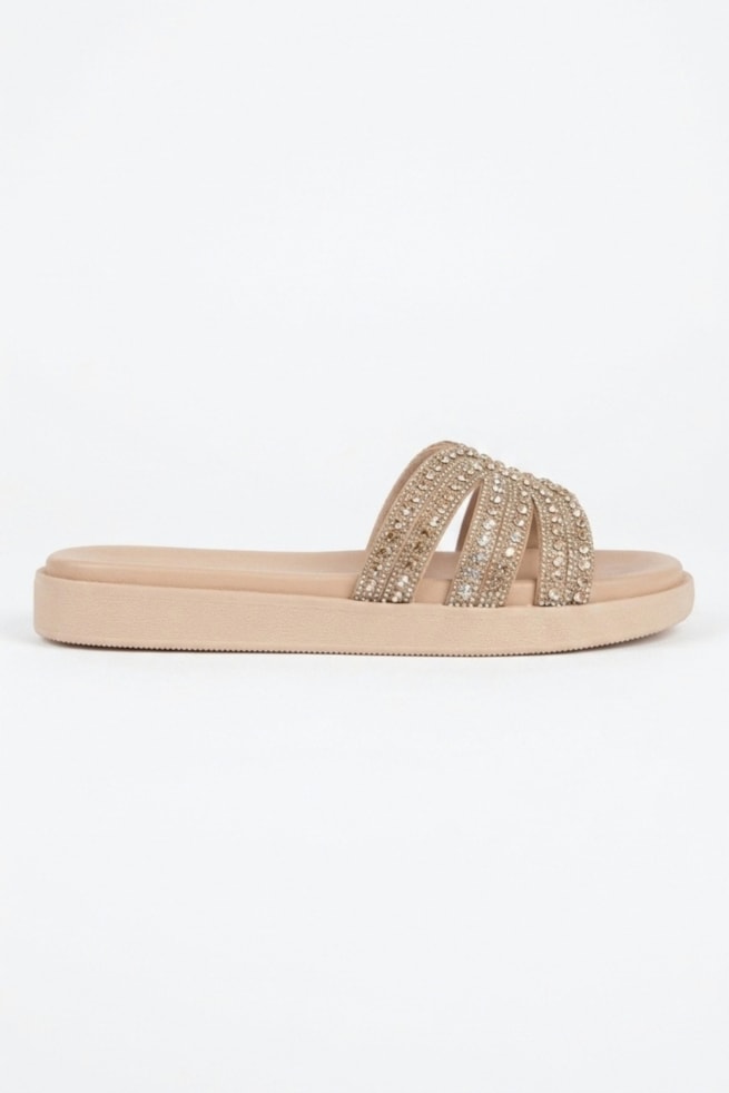 Belinda - Sandália Flatform Brilho Nude