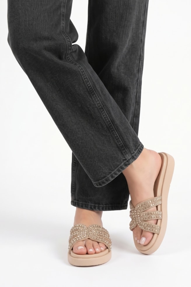 Belinda - Sandália Flatform Brilho Nude