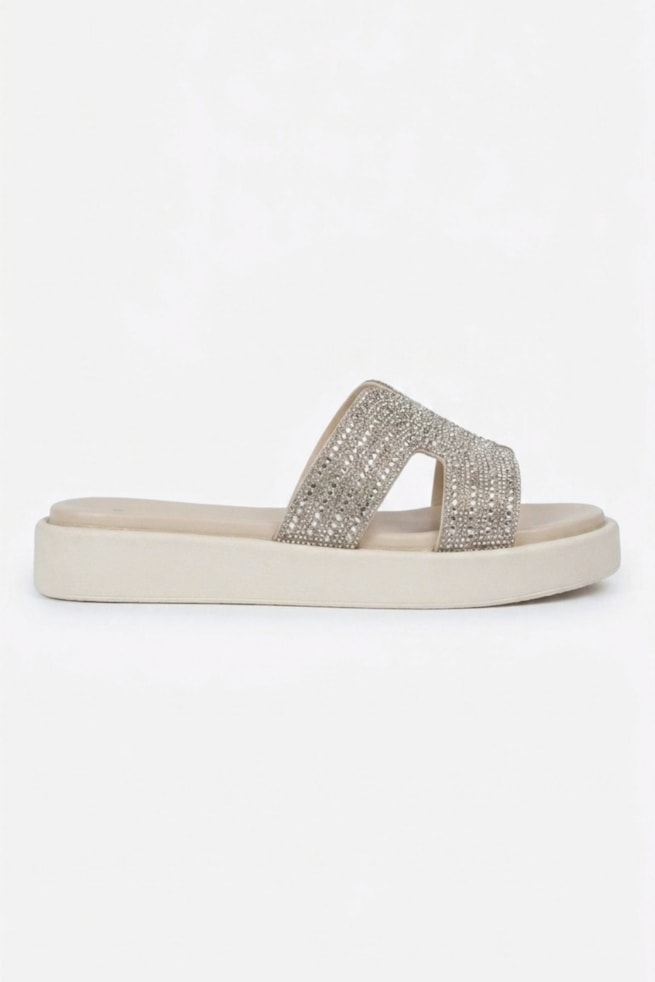 Carla - Sandália Flatform Brilho Off White