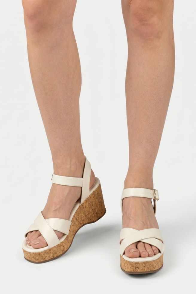 Eduarda - Sandália Plataforma Anabela Cortiça Off White