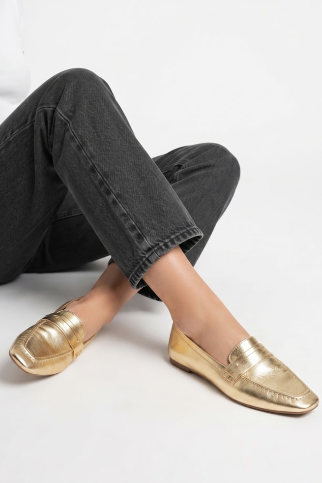 Elis - Sapato Mocassim Couro Dourado