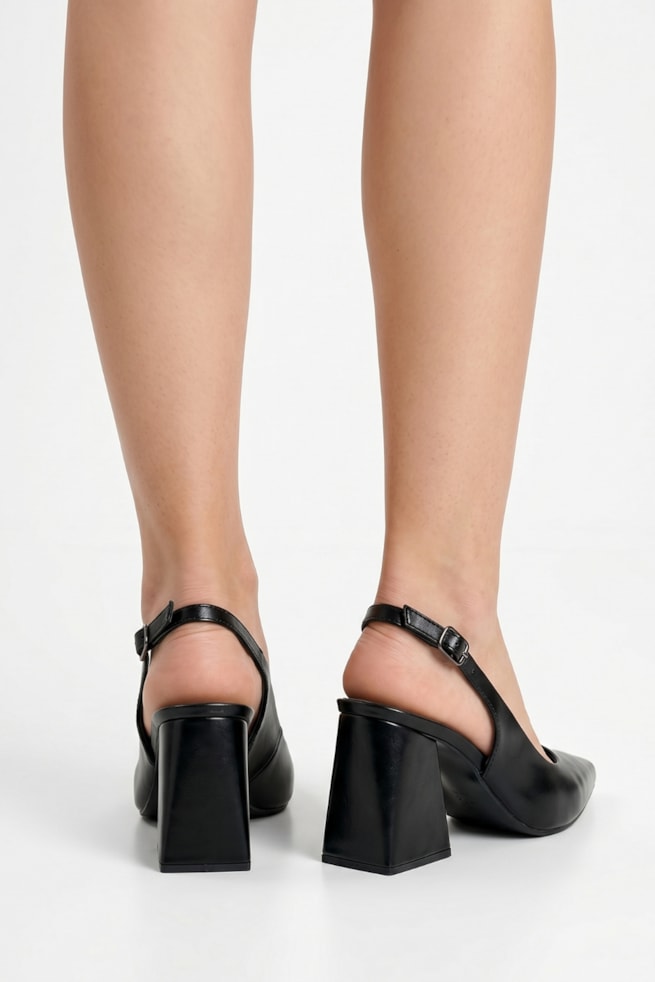 Elise - Sapato Scarpin Slingback Salto Grosso Preto