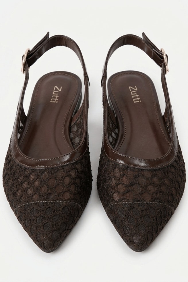 Ellen - Sapatilha Slingback Tramado Marrom