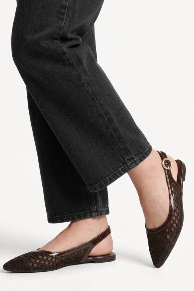 Ellen - Sapatilha Slingback Tramado Marrom