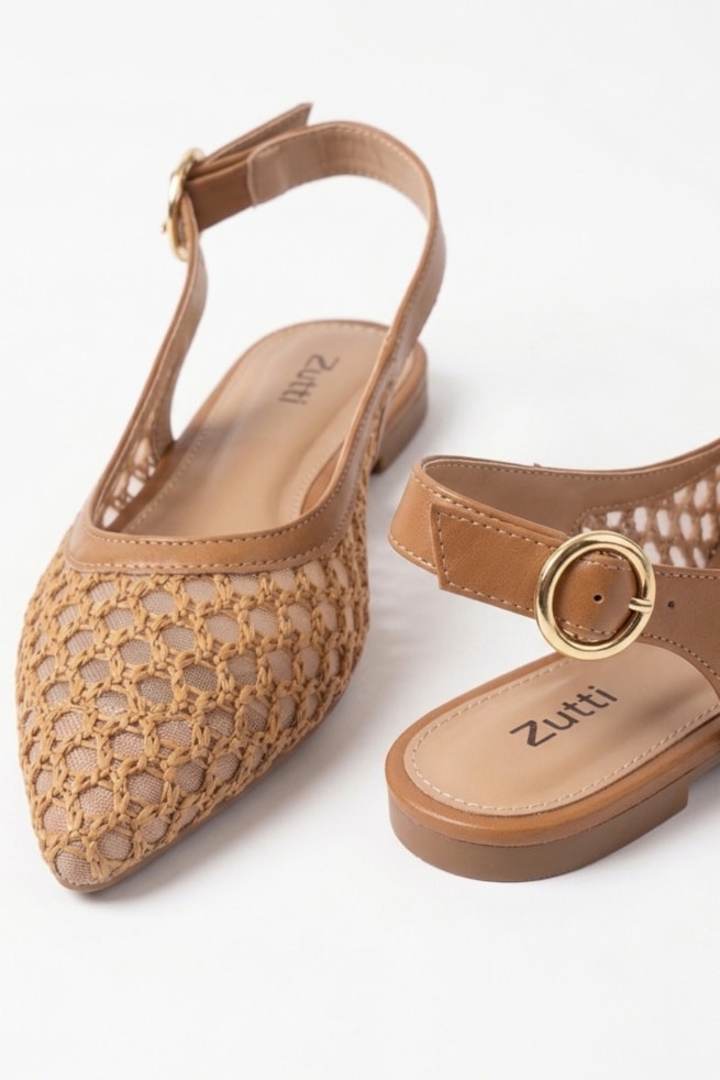 Ellen - Sapatilha Slingback Tramado Nude