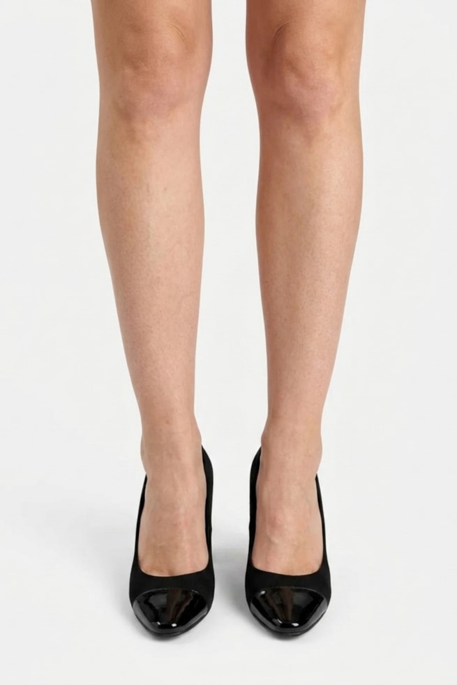 Estela - Scarpin Nobuck Salto Bloco Verniz Preto