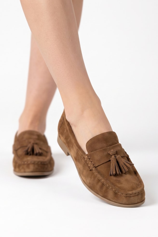 Giulia - Sapato Mocassim Camurça Caramelo