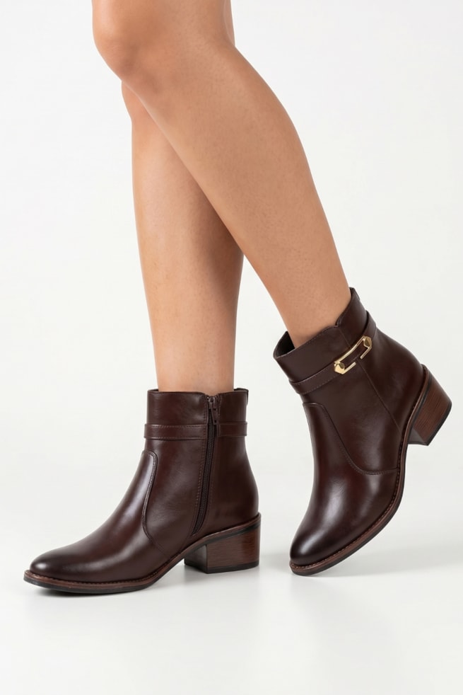 Isa - Bota Ankle Couro Marrom
