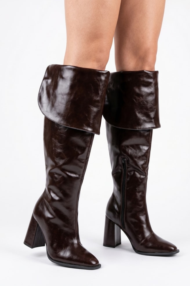 Isla - Bota Over The Knee Cano Longo Salto Grosso Marrom
