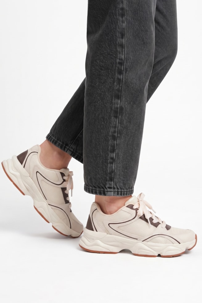 Karina - Tênis Chunky Off White com Marrom