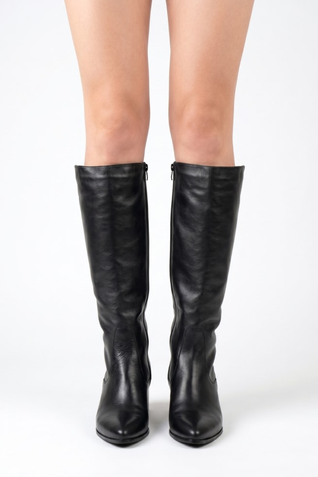 Kate - Bota Couro Montaria Cano Longo Salto Bloco Preto