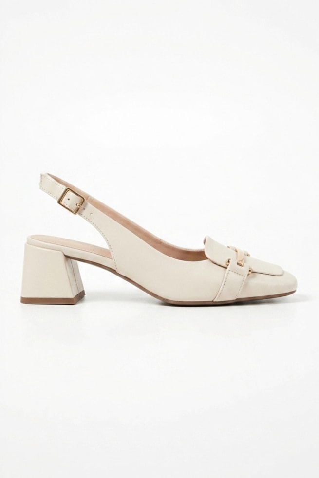 Laura - Slingback Couro Salto Bloco Off White