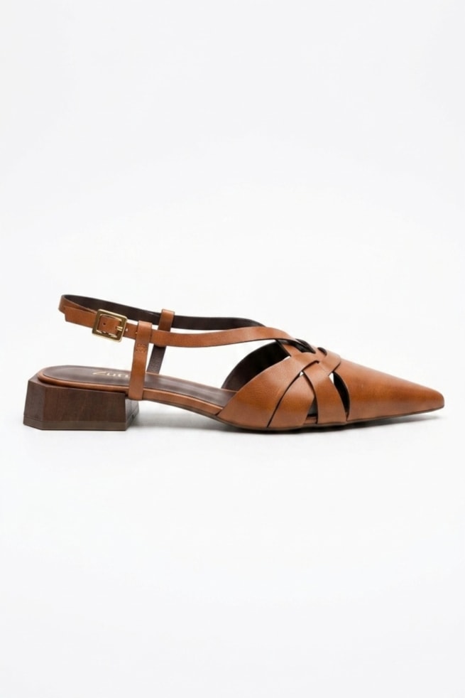 Lavínia - Sapatilha Slingback Bico Fino Caramelo