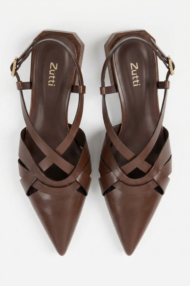 Lavínia - Sapatilha Slingback Bico Fino Marrom