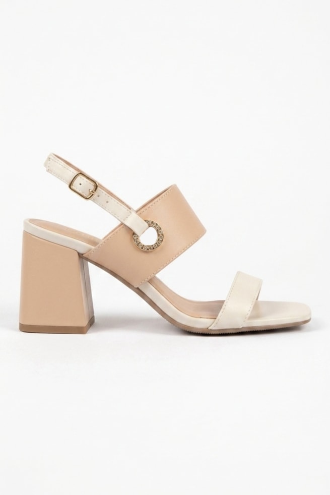 Linda - Sandália Salto Bloco Off White com Areia