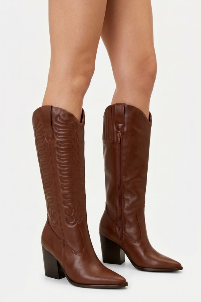 Lore - Bota Western Cano Alto Couro Marrom