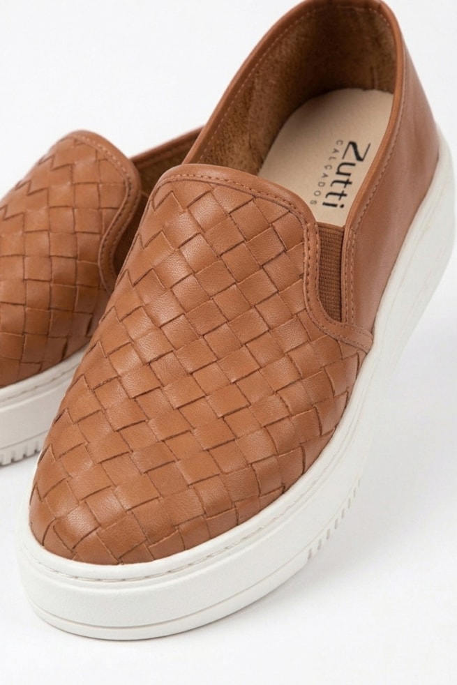 Lorraine - Tênis Slip On Couro Caramelo