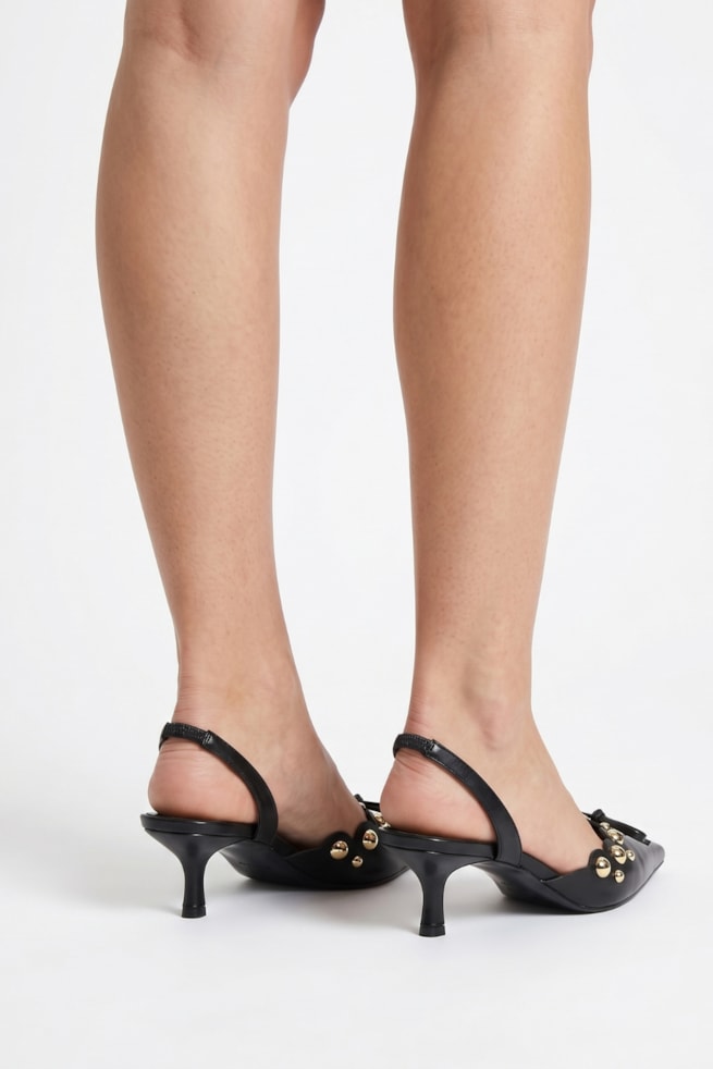 Maura - Sapato Scarpin Slingback Salto Baixo Preto