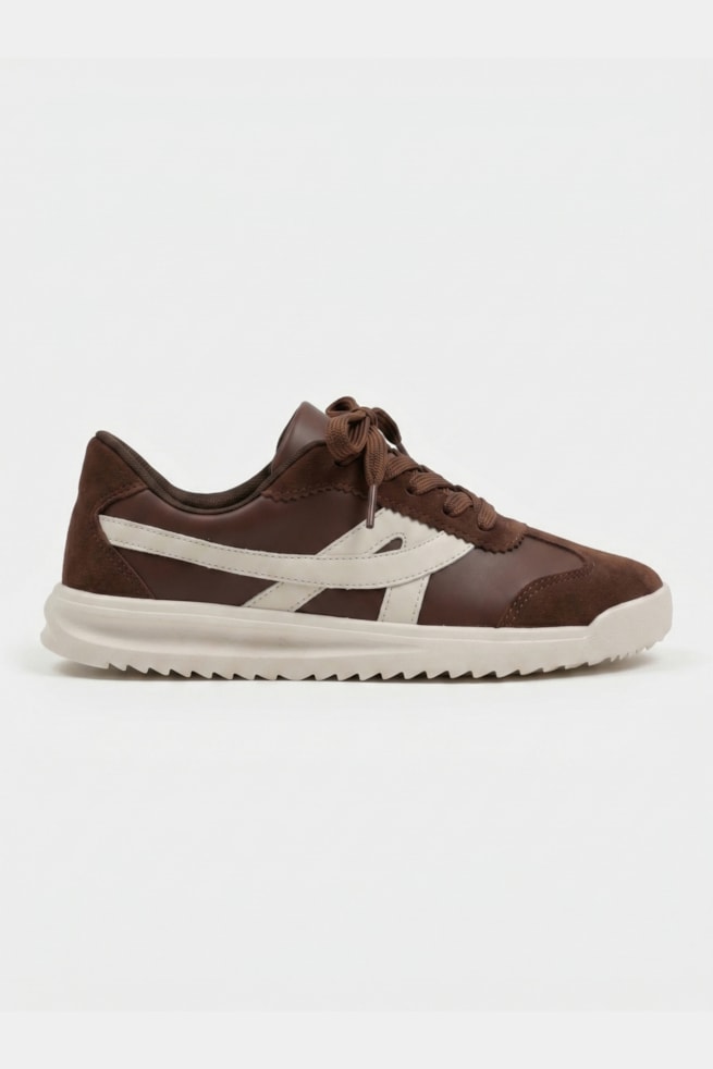 Mia - Tênis Casual Marrom com Off White