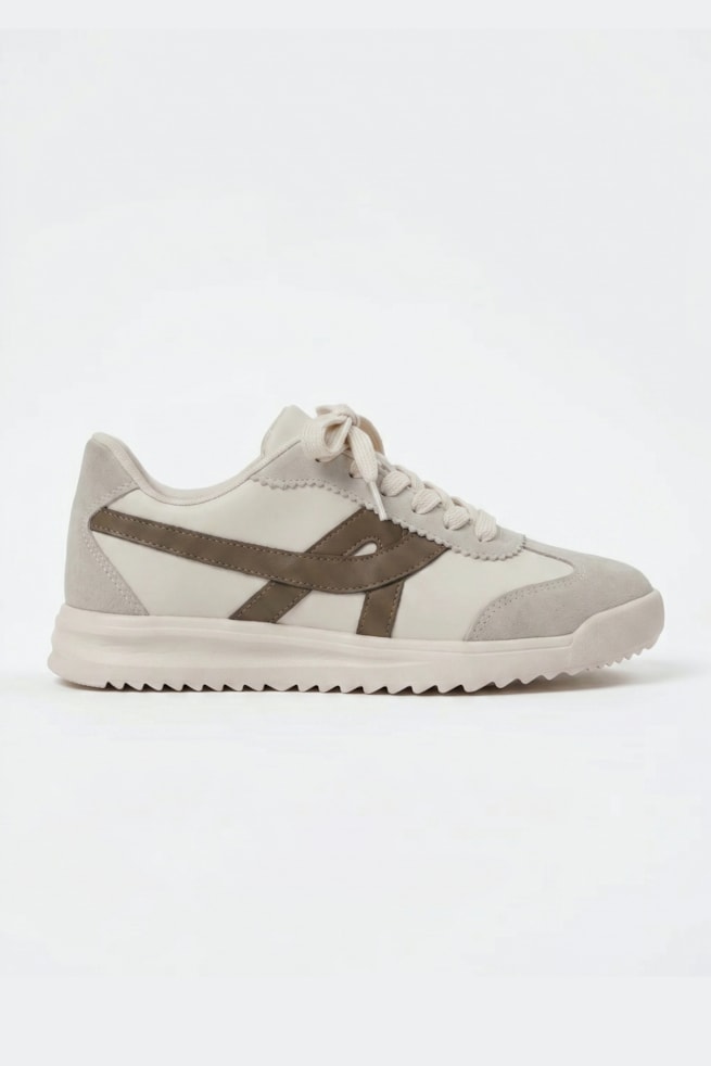 Mia - Tênis Casual Off White com Cinza e Grafite