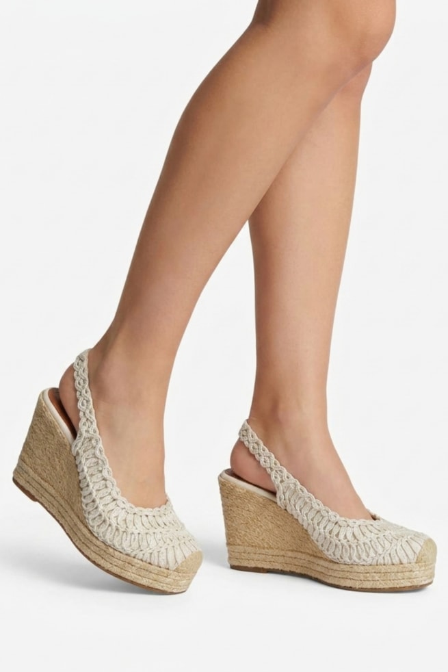 Mirae - Sandália Anabela Off White com Salto em Corda