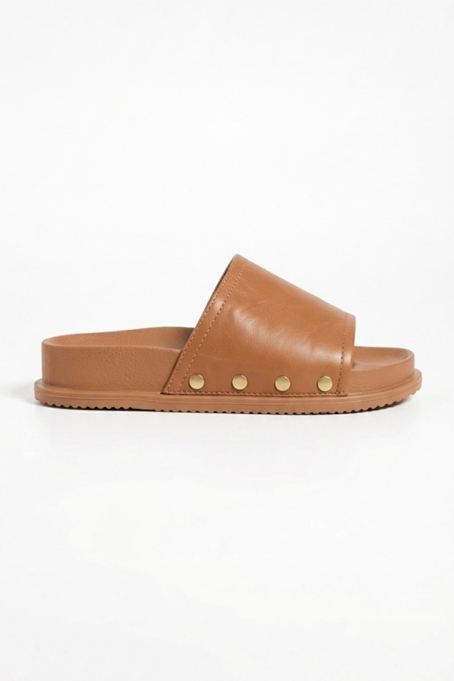 Nicole - Chinelo Flatform Couro Caramelo