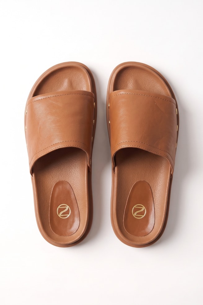 Nicole - Chinelo Flatform Couro Caramelo