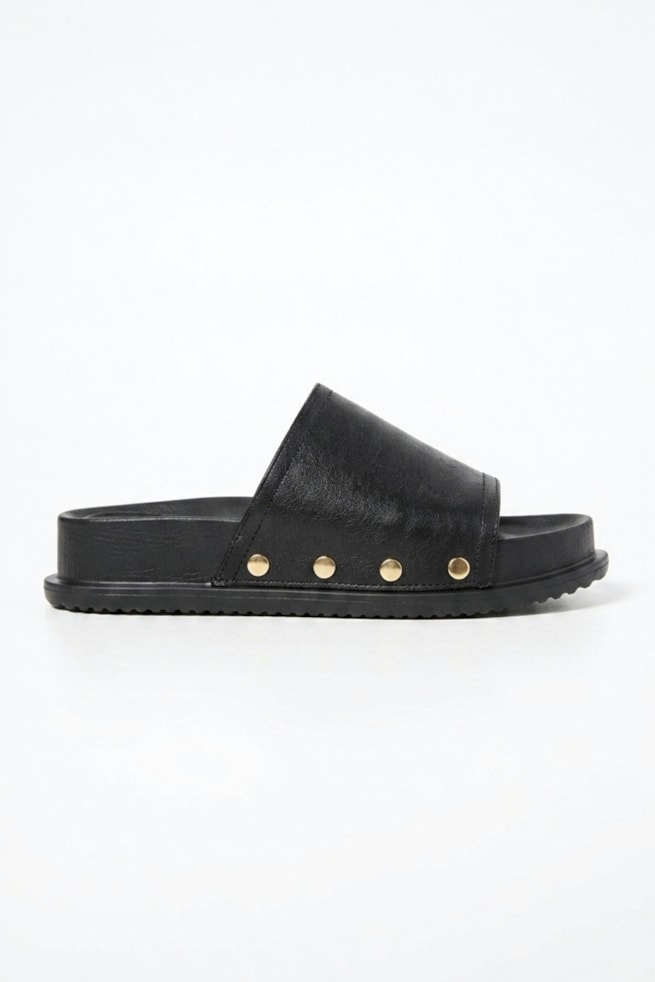 Nicole - Chinelo Flatform Couro Preto