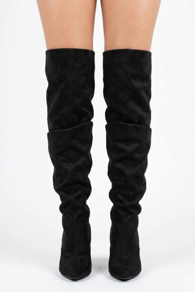 Nina - Bota Over The Knee Cano Alto Suede Salto Bloco Preto