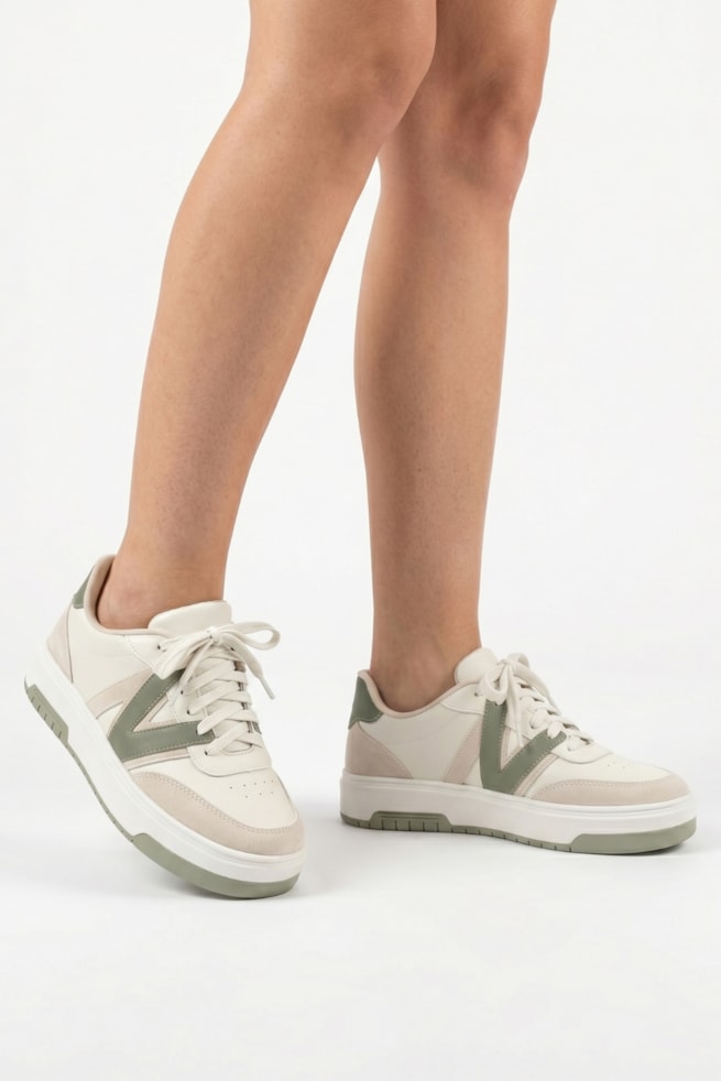 Norah - Tênis Casual Off White c/ Verde