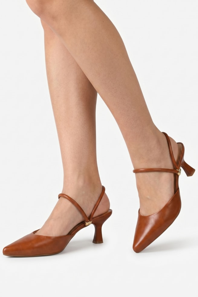 Olivia - Sapato Scarpin Slingback Caramelo