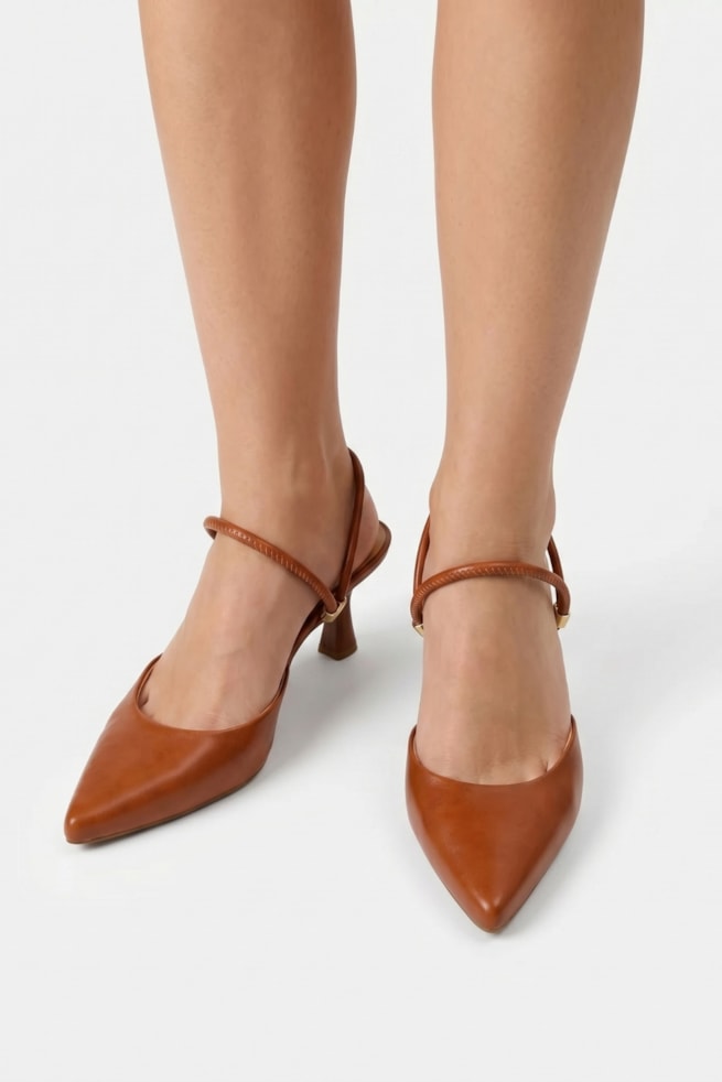 Olivia - Sapato Scarpin Slingback Caramelo