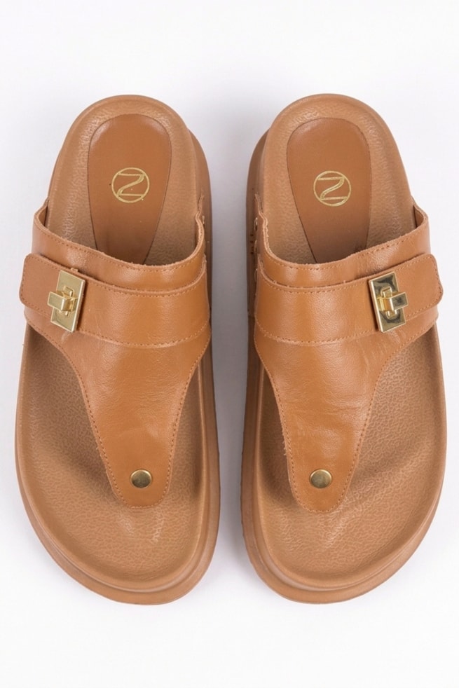 Rúbia - Sandália Chinelo Couro Caramelo