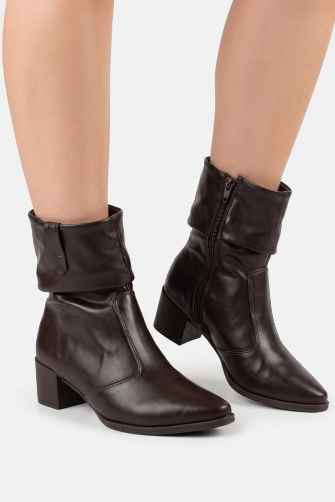 Siena - Bota Ankle Salto Bloco Cano Curto Marrom