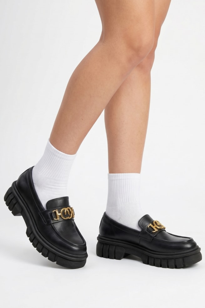 Sofi - Sapato Mocassim Tratorado Couro Preto