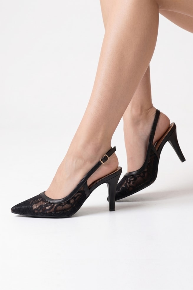 Stephanie - Sandália Scarpin Renda Preto