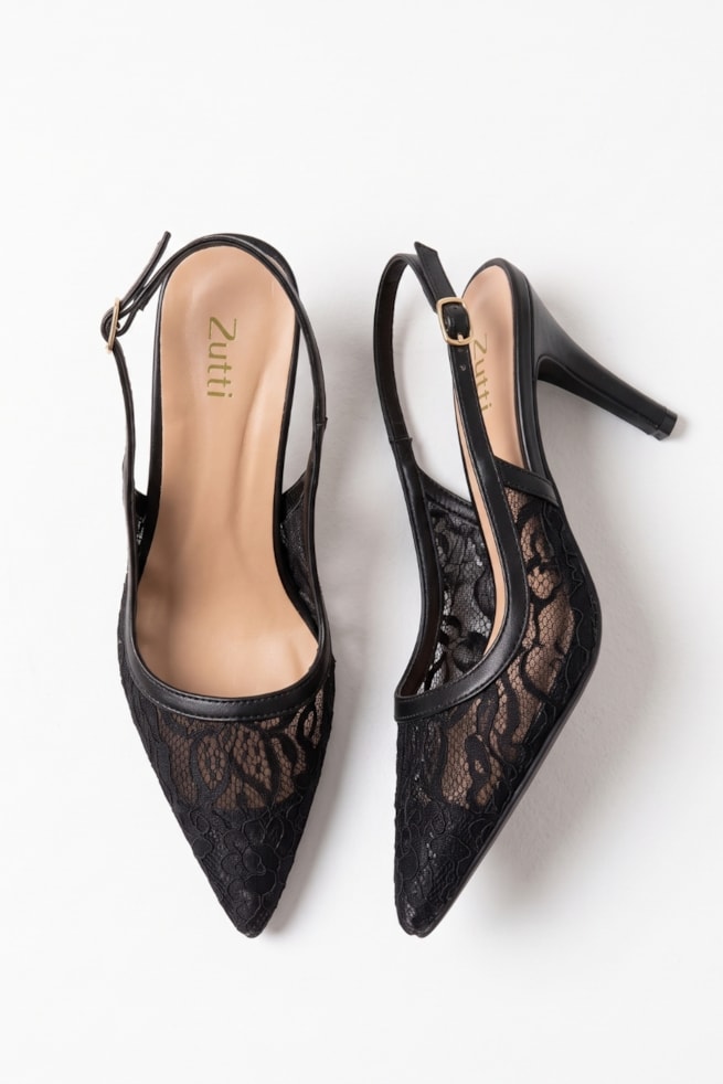 Stephanie - Sandália Scarpin Renda Preto