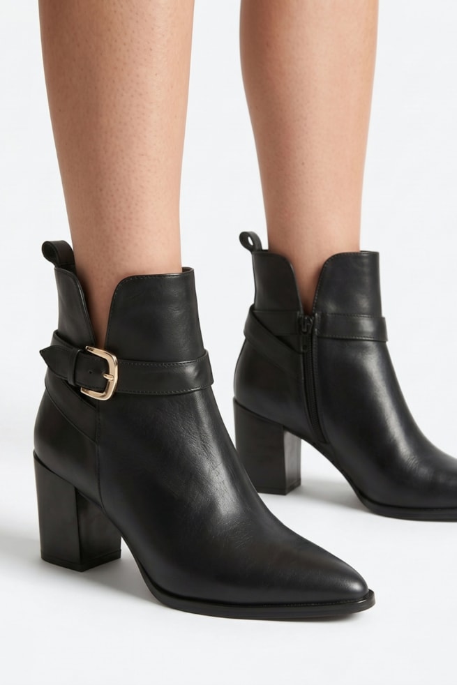 Yasmin - Bota Ankle Couro Salto Bloco Cano Curto Preto